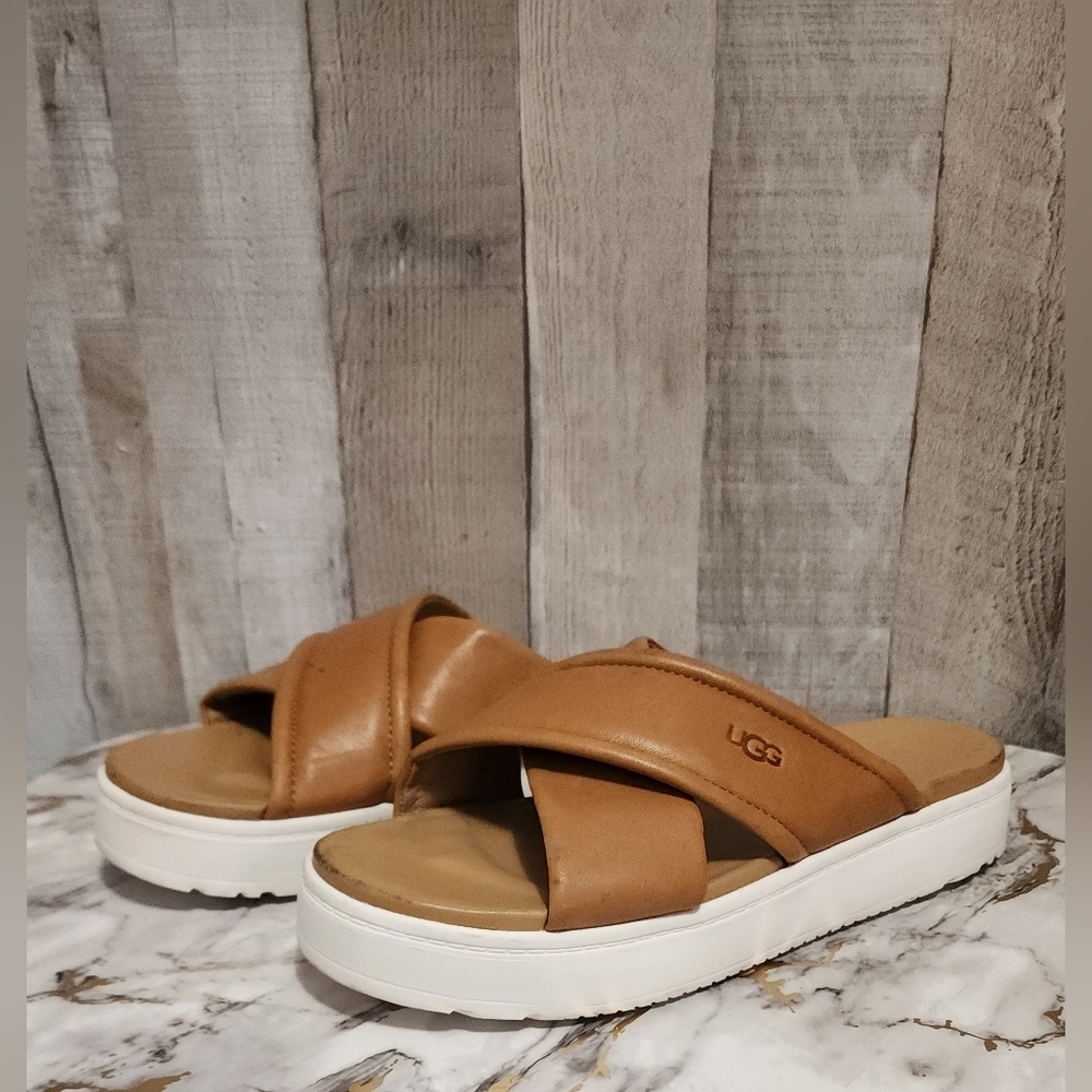 🌷UGG Zayne Crossband Women's Tan Slide Sandals🌷size:9.5 - Picture 4 of 8